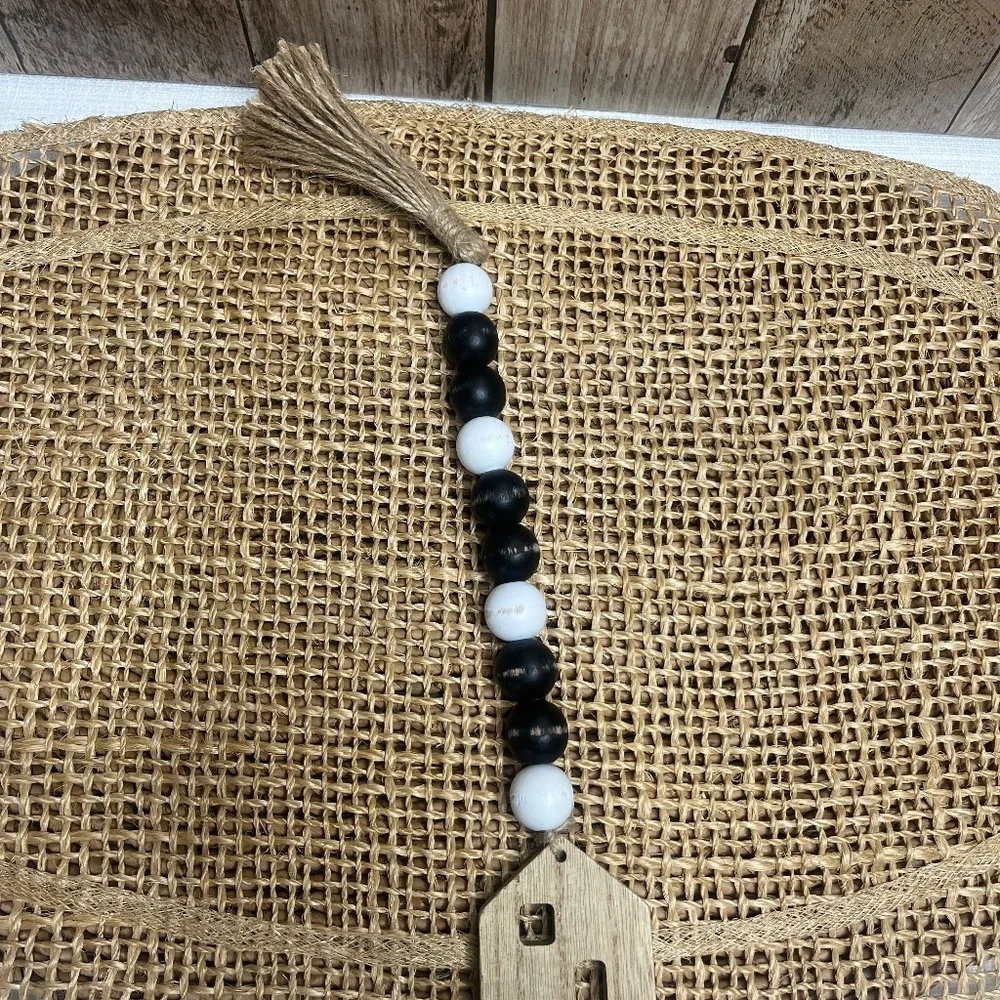 Wood Bead Garland Farmhouse Decor Black White Beads Tassel House Charm 13